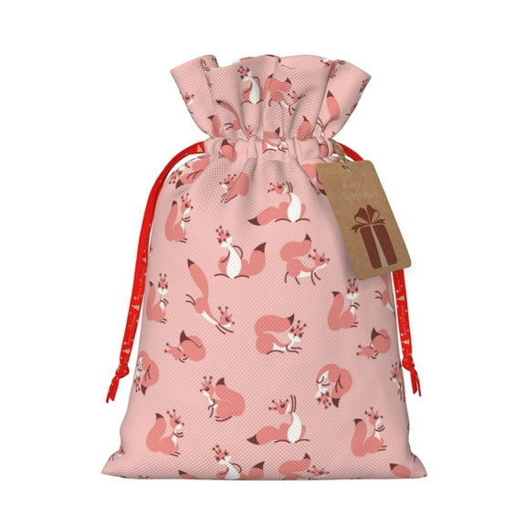 Xecao Fox Print Burlap Gift Bags with Drawstring and Gift Tags, Gift Bags, Burlap Bags, Jute Bags for Party, Christmas, DIY Craft Bags-Small