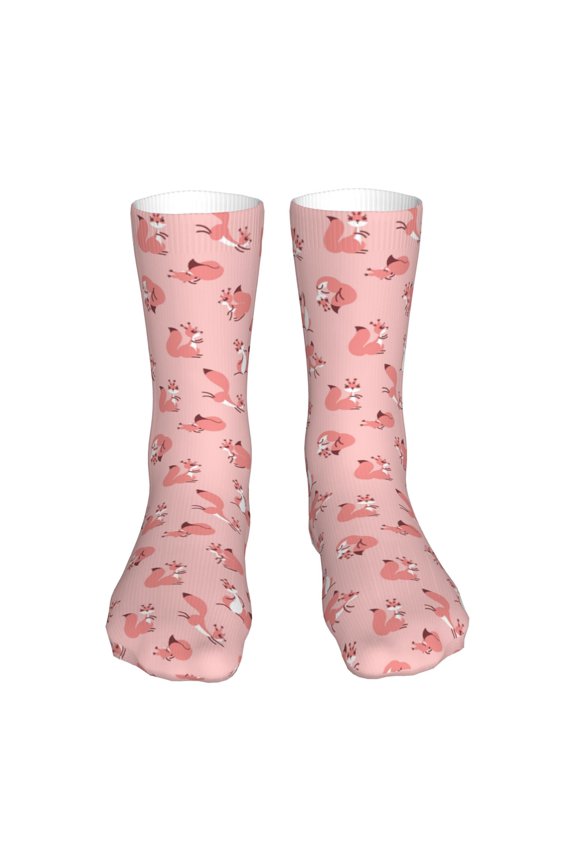 Fox Print Fashion No Heel Casual Crew Socks Cushioned Breathable for Men Women - Moisture wicking,Not easy to fade Suitable for daily