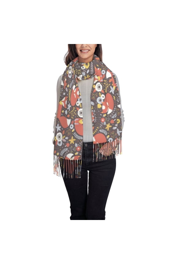 Foxes Pattern Womens Winter Scarf Fall Scarf Oversized Large Scarf for Women Warm Shawl Wrap
