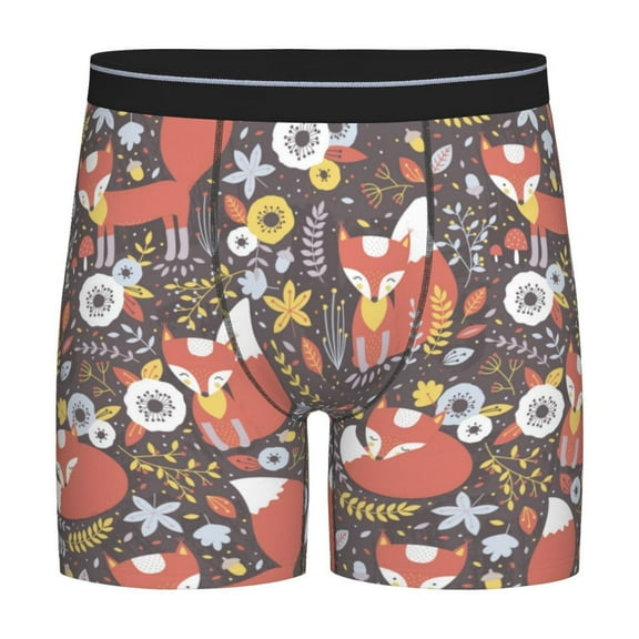 Xecao Foxes Print Boxer Briefs for Men's Stretch Moisture-Wicking Underwear, Mid-Rise Classics breathable fabric