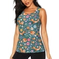 thumbnail image 1 of Xecao Foxes and Birds in Forest print women's scoop neck, loose-fit workout tank tops for the gym., 1 of 9