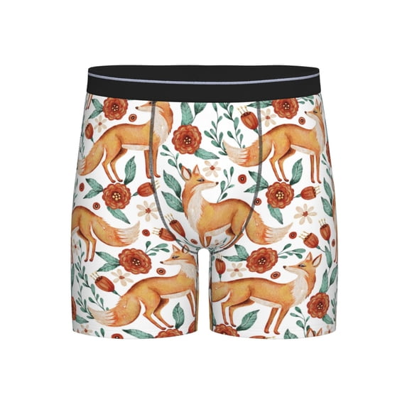 Xecao Foxes and Floral Harmony Print Boxer Briefs for Men's Stretch Moisture-Wicking Underwear, Mid-Rise Classics breathable fabric