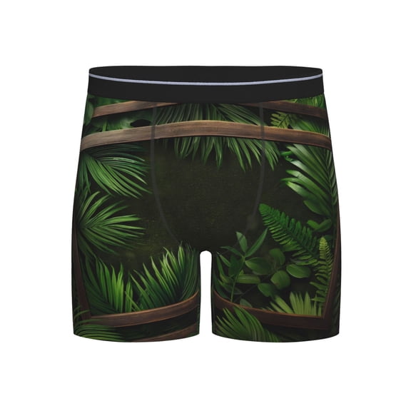 Xecao Framed Greenery Wall Art Print Boxer Briefs for Men's Stretch Moisture-Wicking Underwear, Mid-Rise Classics breathable fabric