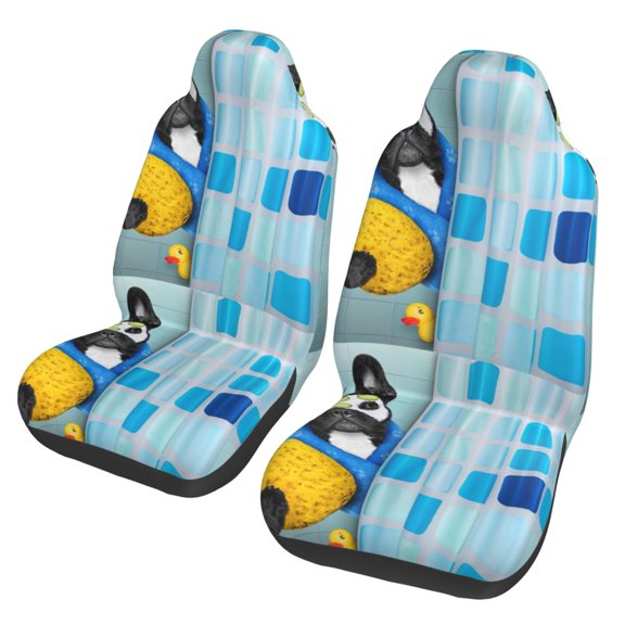 Xecao French Bulldog Dog in a Bathtub Print Car Seat Cover in That Fits Most Cars, Vans, SUVs, and Trucks.