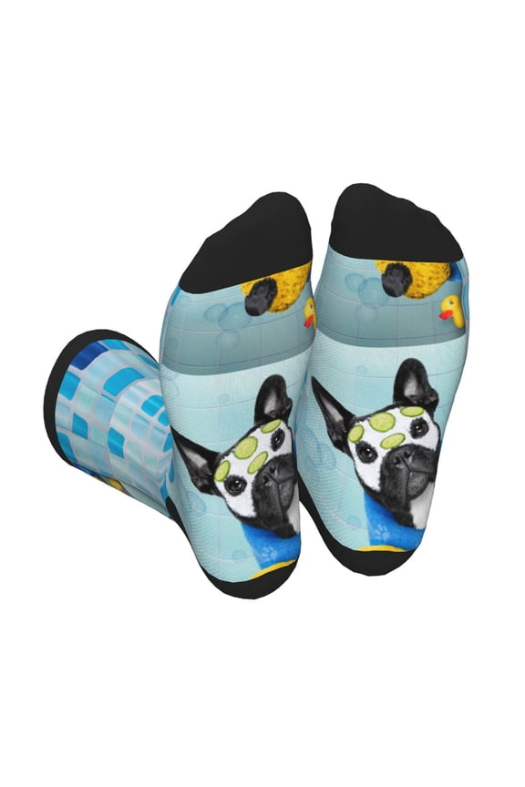 French Bulldog Dog in a Bathtub Print Crew Socks for Men and Women, Men's Soft Moisture-wicking Sock