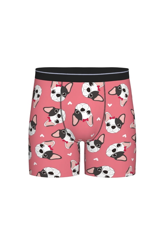 French Bulldog Face Print Boxer Briefs for Men's Stretch Moisture-Wicking Underwear, Mid-Rise Classics breathable fabric
