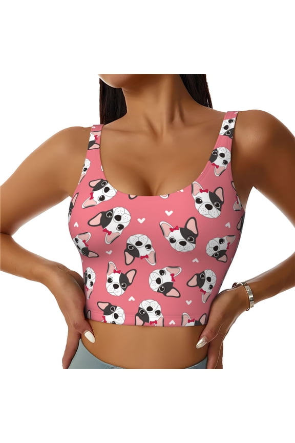 French Bulldog Face for Sports Bra with Removable Pads, Crop Tank Top Design, Women's Longline Sports Bra - Non-Wired - X-Large