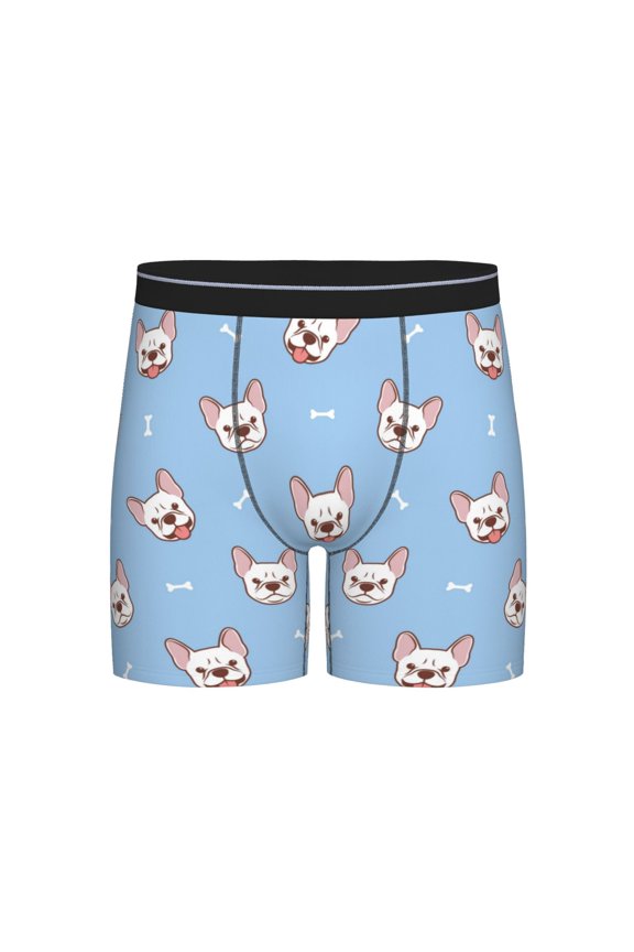 French Bulldog Head Print Boxer Briefs for Men's Stretch Moisture-Wicking Underwear, Mid-Rise Classics breathable fabric