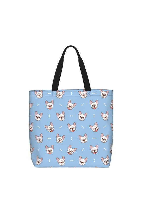 French Bulldog Head for Tote Bag: spacious with inner pockets, ideal for work, shopping, or travel.