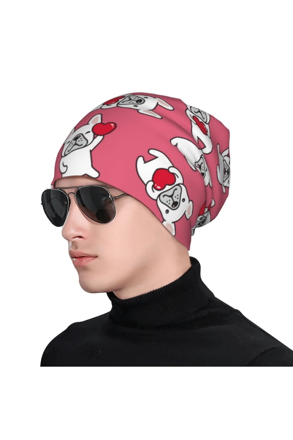 French Bulldog Print Beanie Knitted Hat for Men Women, Winter Fashion Knit Cuffed Caps Unisex
