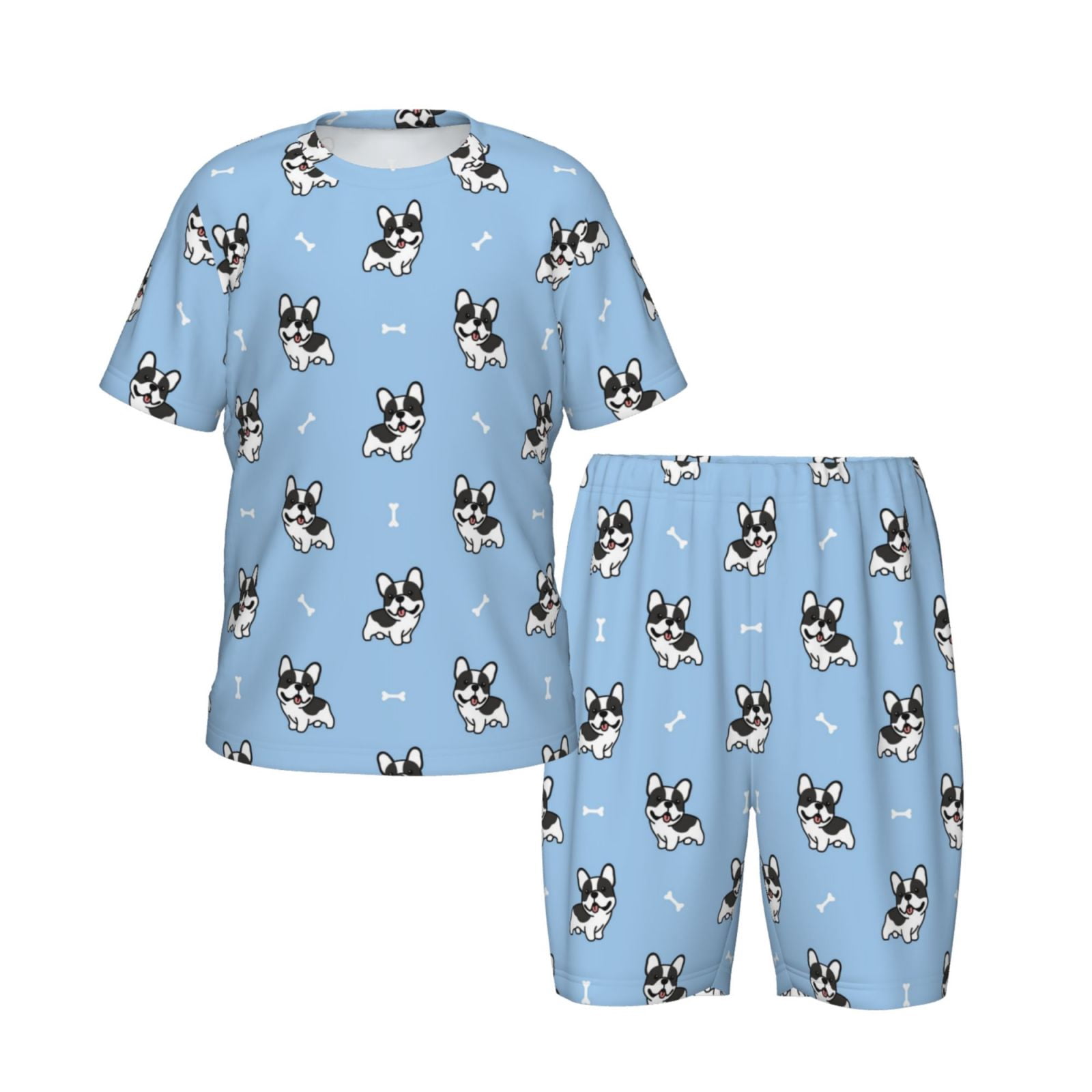 Xecao French Bulldog Puppy Print ShortSleeved Summer Pajama Set for
