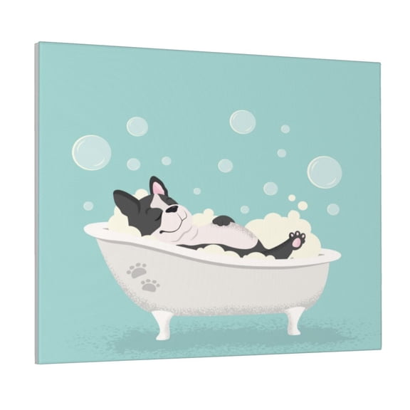 Xecao French Bulldog Taking a Bath for Waterproof Framed Canvas Art - Modern Home Decor with Real Wood Frame for Gifting and Interior Design,Horizontal