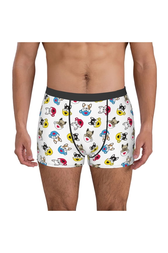 French Bulldog With Coffee Cup Print Men's Underwear Boxer Briefs Pack - Your ComfortSoft, Moisture-Wicking, and Breathable Choice for Men's Underwear-X-Large
