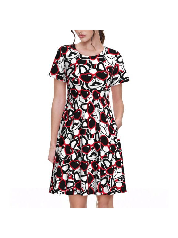 French Bulldog1 for Women Summer Short Sleeve Midi Dress with Pockets Casual Aline Flowy Tshirt Dress Vocation Beach Sundress