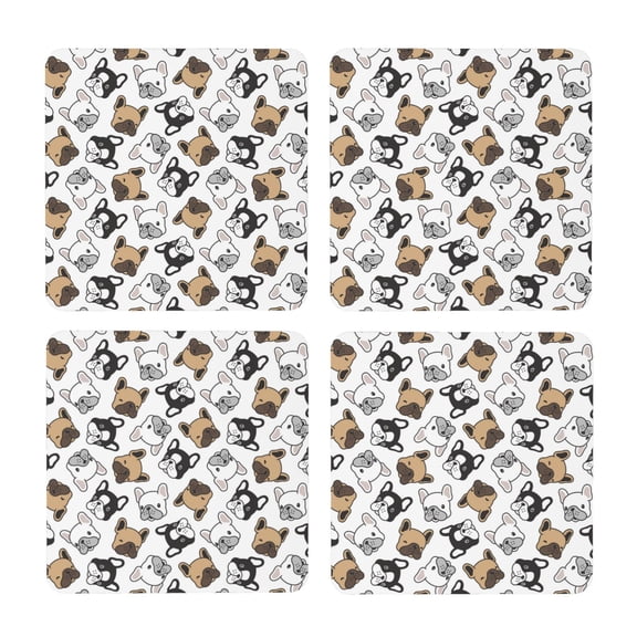 Xecao French Bulldog3 for MDF Cork Coaster 4 Pcs,Drink Coasters,Suit for House Warming Gifts New Home ,Coffee Table Decor-Square