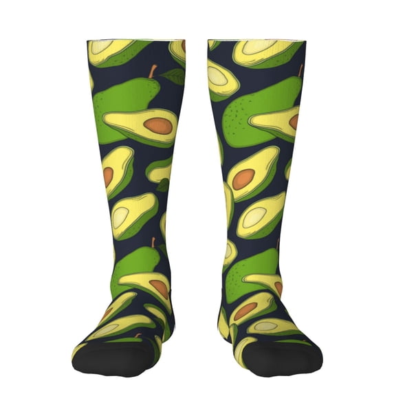 Xecao Fresh Avocado print thigh-high socks, crafted for both men and women with a stretchy, high-opaque design perfect for daily wear