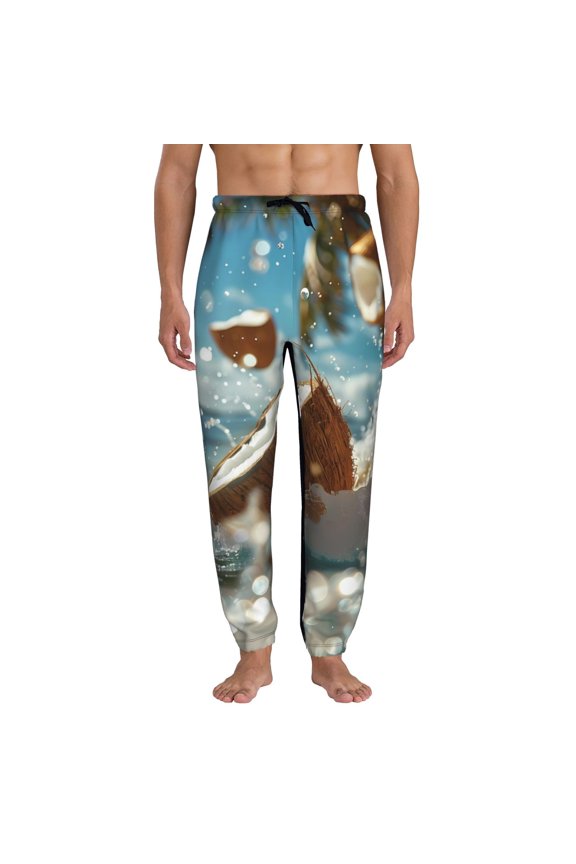 Fresh Coconut Splash Print Active Tech Joggers for Men, Mens Sweatpants Lounge Pants with Pockets-X-Large