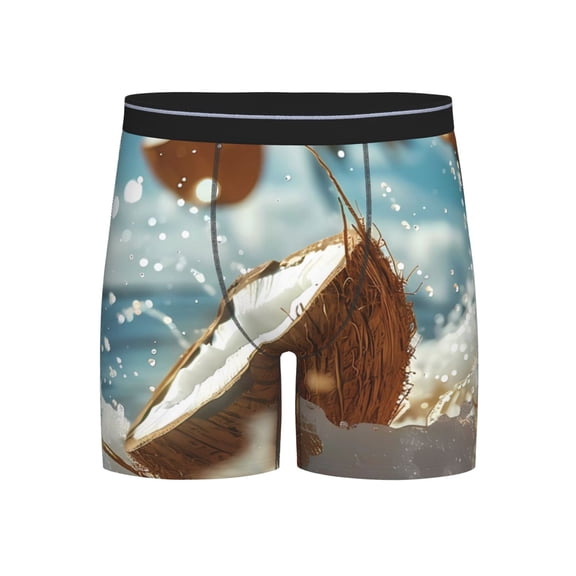 Xecao Fresh Coconut Splash Print Boxer Briefs for Men's Stretch Moisture-Wicking Underwear, Mid-Rise Classics breathable fabric
