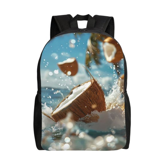 Xecao Fresh Coconut Splash Print School Backpack with Laptop Compartment Small Travel Laptop Backpack for Women Men Waterproof College Backpack Simple School Bag
