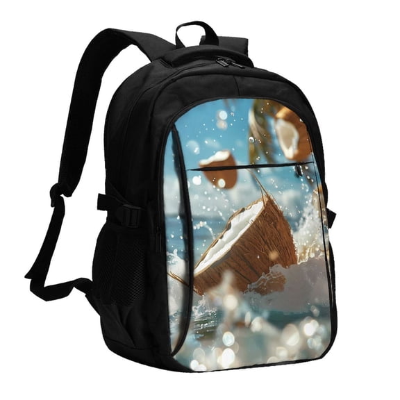Xecao Fresh Coconut Splash for Travel Laptop Backpack, USB-Charging-Enabled, Spacious Business Backpack for Men and Women,College School Computer Bag
