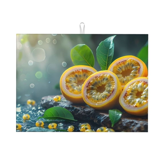 Xecao Fresh Passion Fruit Still Life Patten Drying Mat,Dish Drying Mats for Kitchen Counter,Super Absorbent Dish Drying Pads 1824 Inch