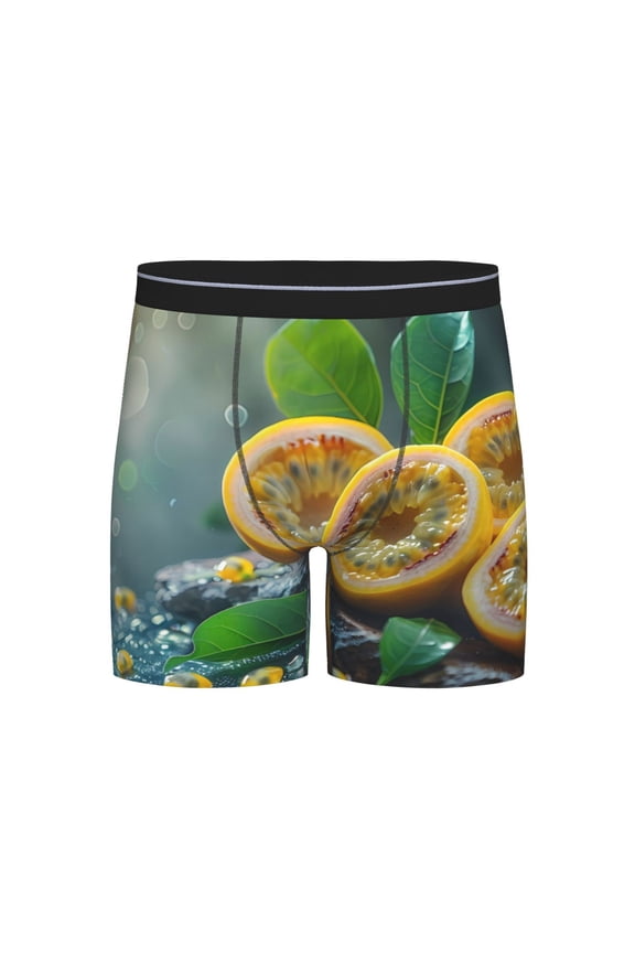 Fresh Passion Fruit Still Life Print Boxer Briefs for Men's Stretch Moisture-Wicking Underwear, Mid-Rise Classics breathable fabric