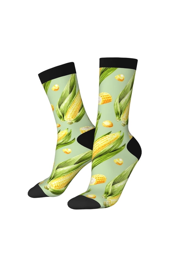 Fresh Sweet Corn Pattern Sport Socks for Women and Men Crew Socks Sporty Calf Socks Casual Socks