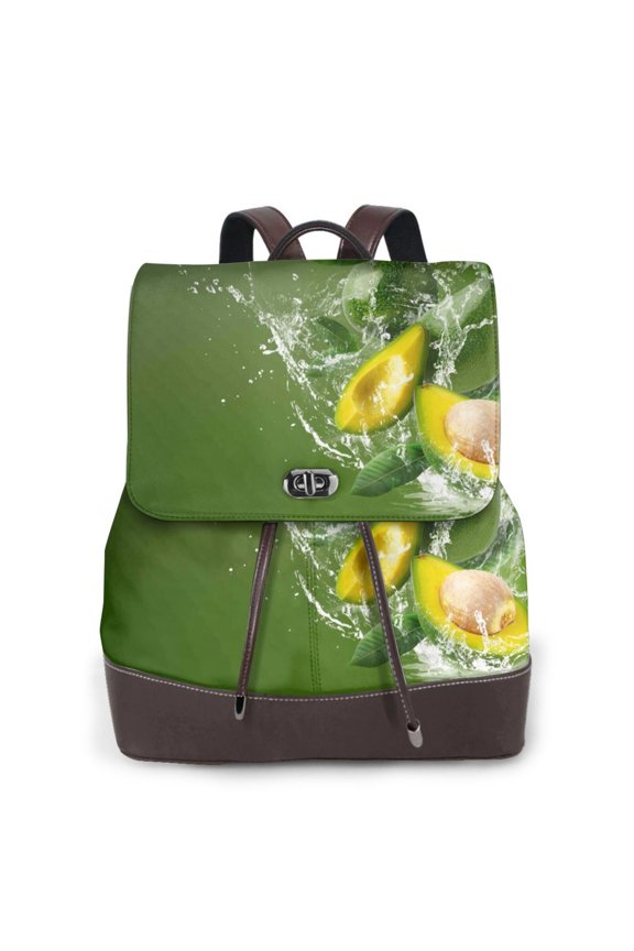 Friut Avocado Print Large Backpack Soft Leather for Women Travel with Compartment, Adjustable Convertible Strap