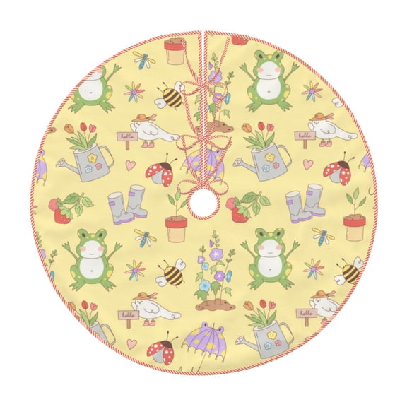 Xecao Frog Bee Pattern Christmas Tree Skirt Round Xmas Tree Mat Base Cover for Holiday Home Decorations-30"