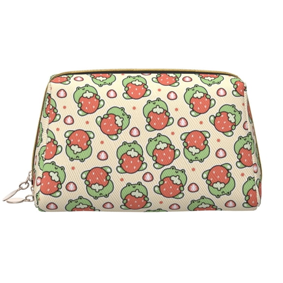 Xecao Frog Hold Strawberry Print Fashion Makeup PVC Bag Large Capacity Travel Cosmetic Bag for Women Organizer Toiletry Clutch
