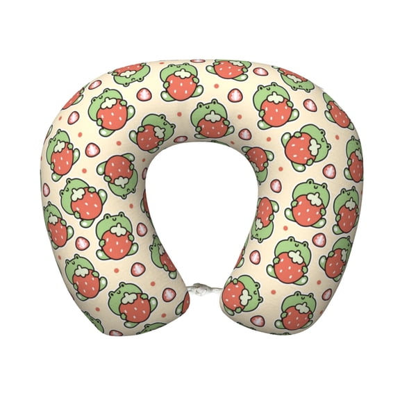 Xecao Frog Hold Strawberry Print Memory Foam Cervical Neck Pillow Versatile U-Shaped Pillows for Home,Office,Camping,Travelling,Soft Washable Cover