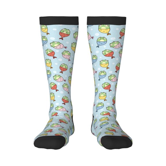 Xecao Frog In Mermaid Print Compression Socks for Both Men And Women for Running, Travel, Flight, Nurse