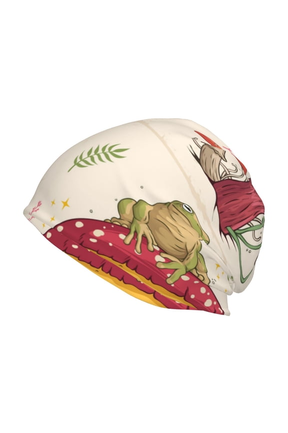Frog Sitting On Mushroom Print Knit Hat,Winter Beanie for Men Women, Beanie Soft Warm Ski Stocking Cuffed Cap