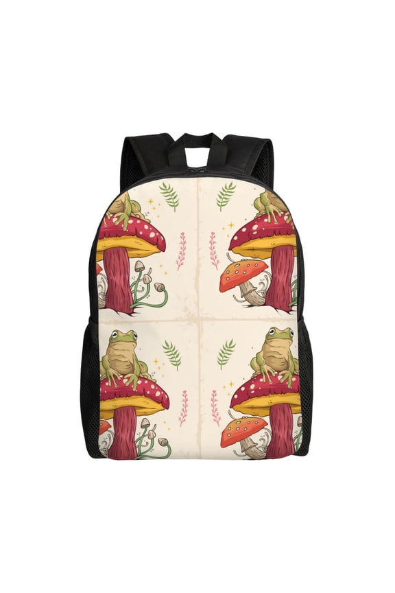 Frog Sitting On Mushroom Print School Backpack with Laptop Compartment Small Travel Laptop Backpack for Women Men Waterproof College Backpack Simple School Bag