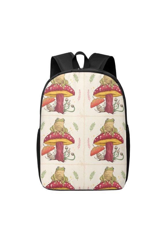Frog Sitting On Mushroom print Travel Backpack, Large Computer Backpack for Men Women, College School Rucksack Book Bag