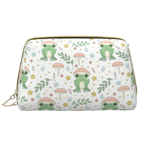 Xecao Frog and Mushrooms Print Fashion Makeup PVC Bag Large Capacity Travel Cosmetic Bag for Women Organizer Toiletry Clutch