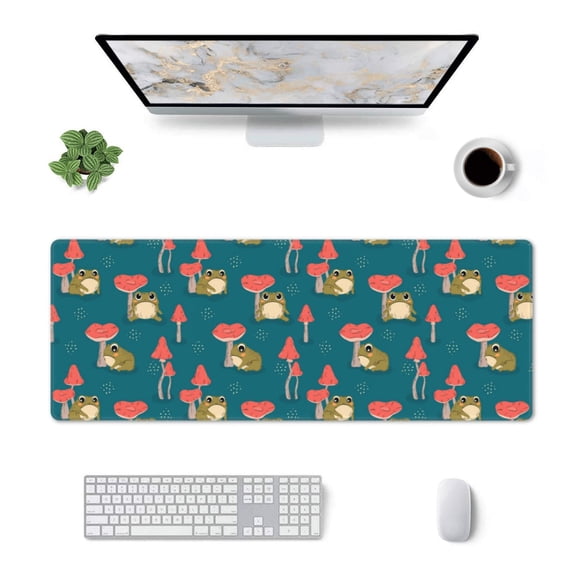 Xecao Frog and Mushrooms for Mouse Pad - Waterproof Extended Contour Mouse Mat, Large Gaming Mousepad Laptop Keyboard Mat with Non-Slip Rubber Base