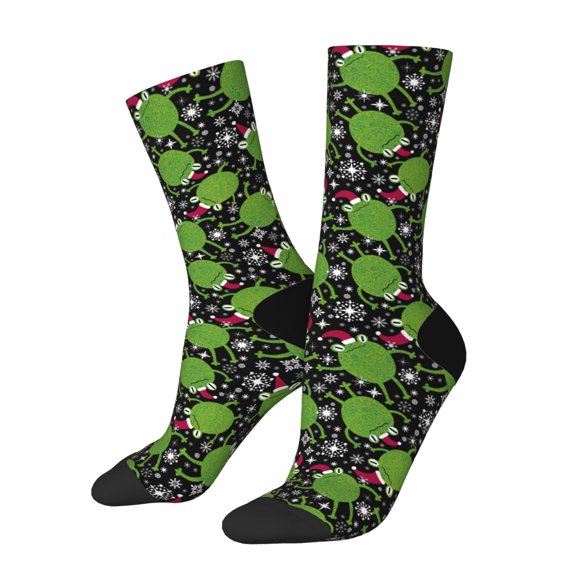 Xecao Frogs And Santa Hat Pattern Sport Socks for Women and Men Crew Socks Sporty Calf Socks Casual Socks