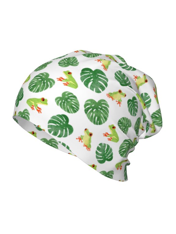 Frogs And Tropical Leaves Print Beanie Hat Toddler Girls Boys, Baby Hats Winter Warm Knitted Thermal, Kids Winter Caps