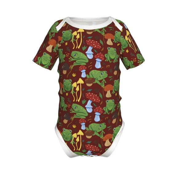 Xecao Frogs and Mushrooms Pattern Baby Climbing Bodysuit Short Sleeve Onesie Unisex 0-12 Months Baby Shirt Newborn Outfits Crotch snap design-3 Months