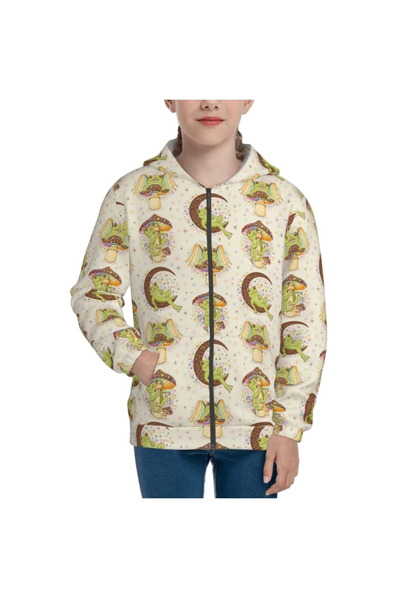 Frogs Pattern Zip Up Hoodies for Boys Girls, Sweatshirt with Pockets-Small