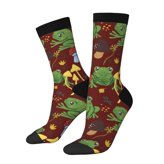 Xecao Frogs and Mushrooms Pattern Sport Socks for Women and Men Crew Socks Sporty Calf Socks Casual Socks