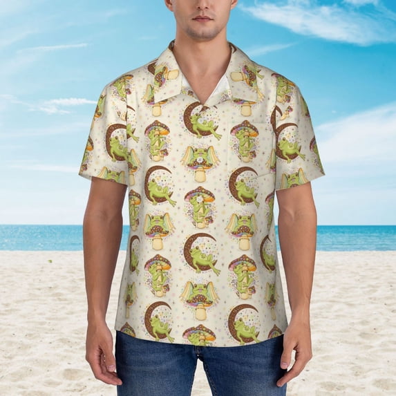 Xecao Frogs print Hawaiian shirt - a stylish short-sleeve button-down for men, perfect for casual beach and tropical outings.