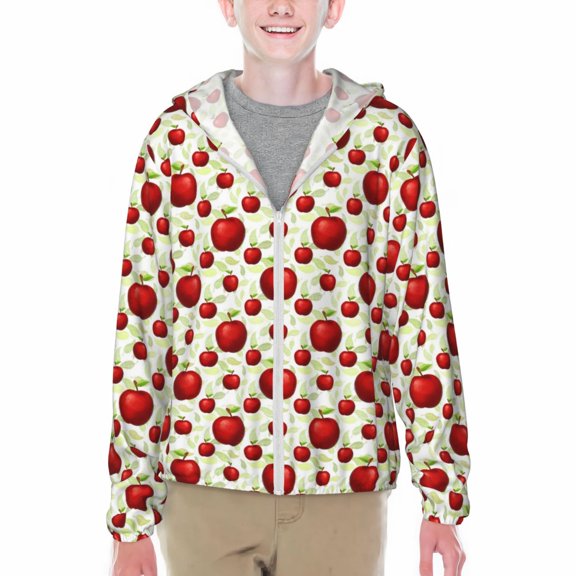 Xecao Fruit Apples Print Fishing Shirts for teenager Long Sleeve UV Sun Protection Hoodie with Zipper Outdoor Hiking Shirts-Small