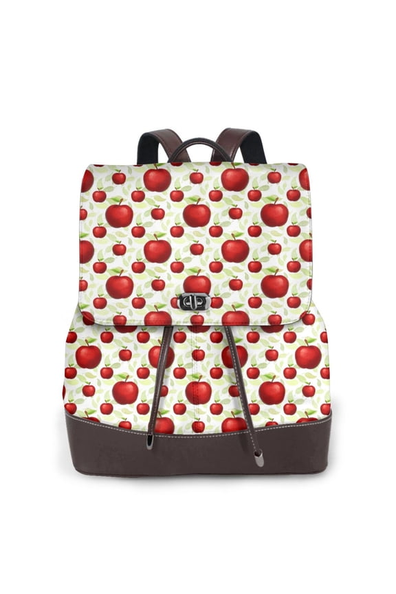 Fruit Apples Print Large Backpack Soft Leather for Women Travel with Compartment, Adjustable Convertible Strap