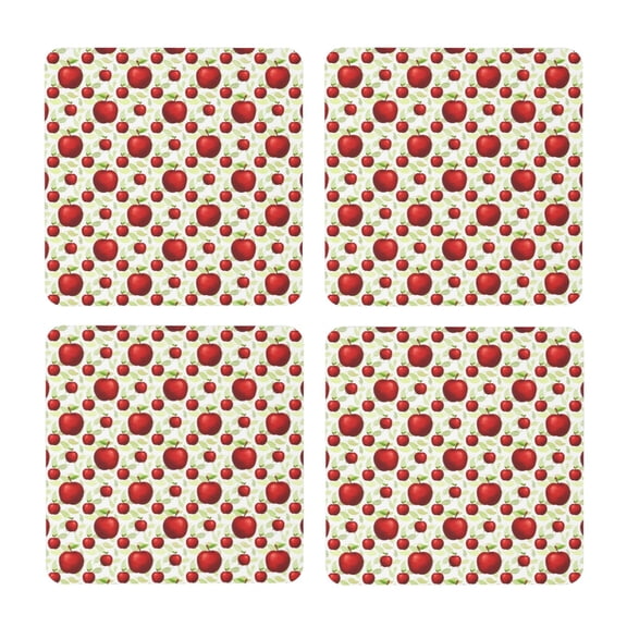 Xecao Fruit Apples for MDF Cork Coaster 4 Pcs,Drink Coasters,Suit for House Warming Gifts New Home ,Coffee Table Decor-Square