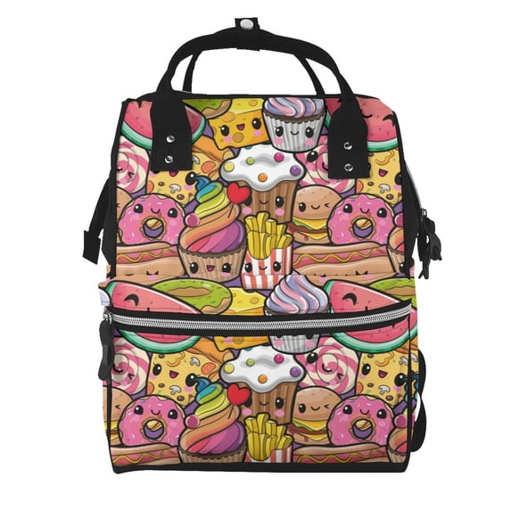Xecao Fruit-Flavored Ice-Cream print Large Capacity Nappy Bag is a multi-functional waterproof travel backpack, perfect as a nursing bag or mummy backpack for women