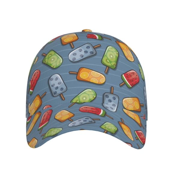 Xecao Fruit Ice Cream for Baseball Cap: Unisex, crafted from classic polyester twill fabric, featuring a soft unconstructed design