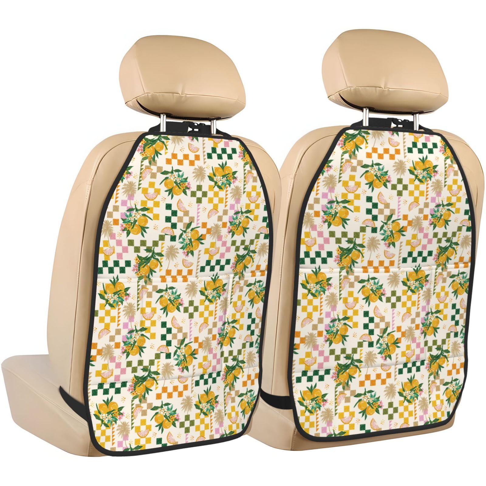 Xecao Fruit Pattern Car Seat Back Protector 2 Pack Large Capacity Pocket, Kick Mats Back Seat Protector