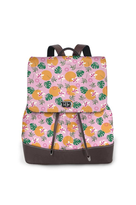 Fruit Print Large Backpack Soft Leather for Women Travel with Compartment, Adjustable Convertible Strap